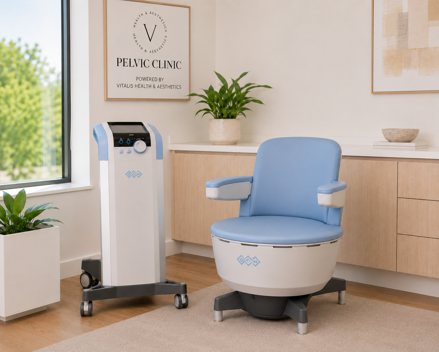 EMSELLA chair in the Pelvic Clinic treatment room